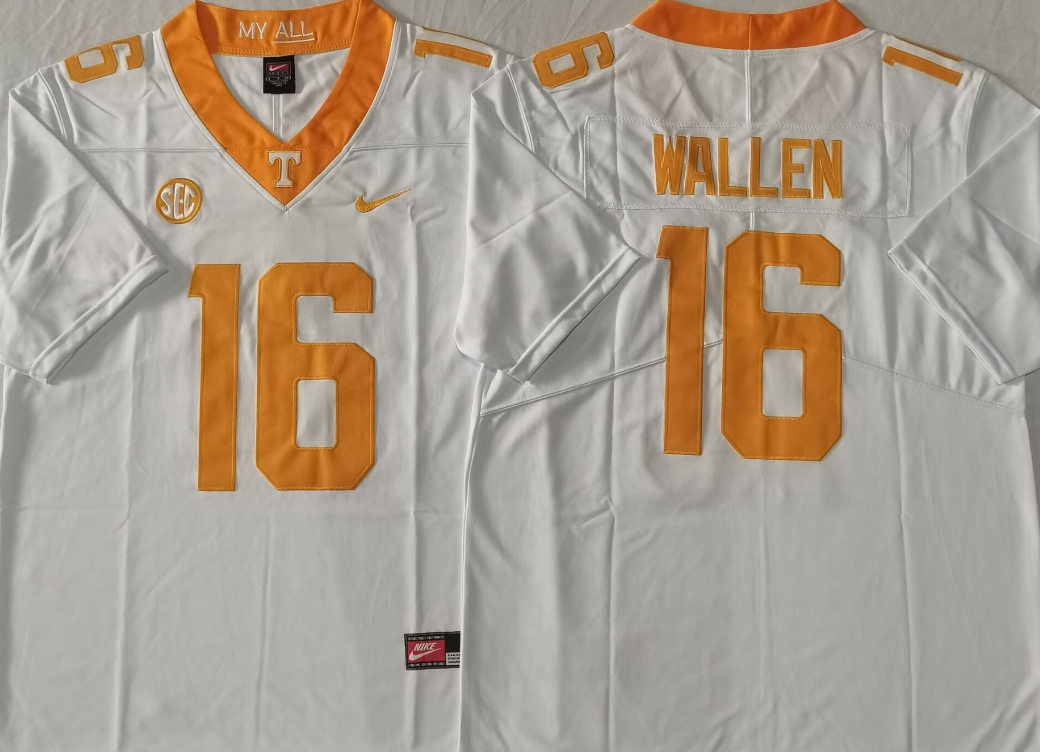 Men's Tennessee Volunteers Morgan Wallen #16 White Player Game Jersey sports jersey product view 1
