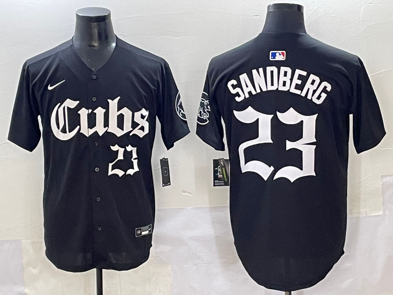 Men's Chicago Cubs Ryne Sandberg Black Replica Player Jersey baseball jersey product view 1