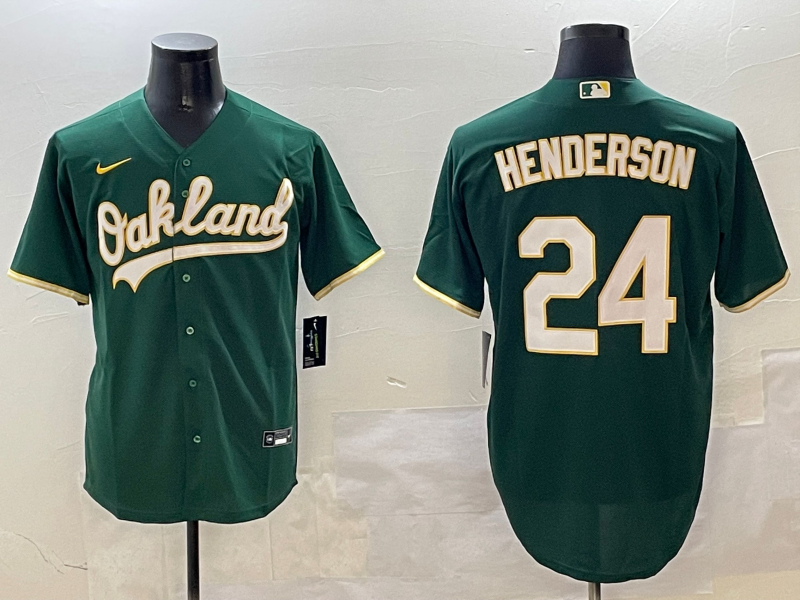 Men's Oakland Athletics Rickey Henderson Green Replica Team Jersey baseball jersey product view 1