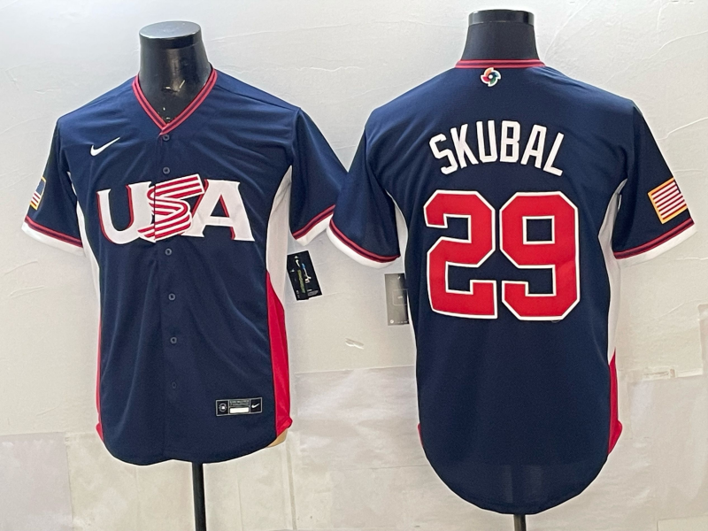 Men's USA Baseball Tarik Skubal #29 Navy 2026 World Baseball Classic Stadium Jersey baseball jersey product view 1