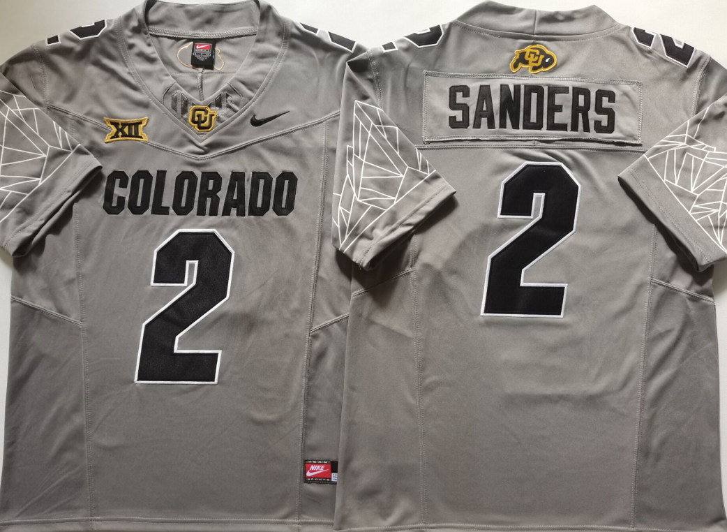 Men's Colorado Buffaloes Shedeur Sanders #2 Grey Game Jersey sports jersey product view 1