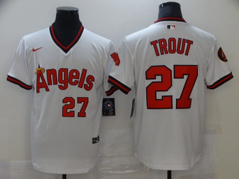 Men's Los Angeles Angels Mike Trout #27 White Printed Baseball Jersey baseball jersey product view 1