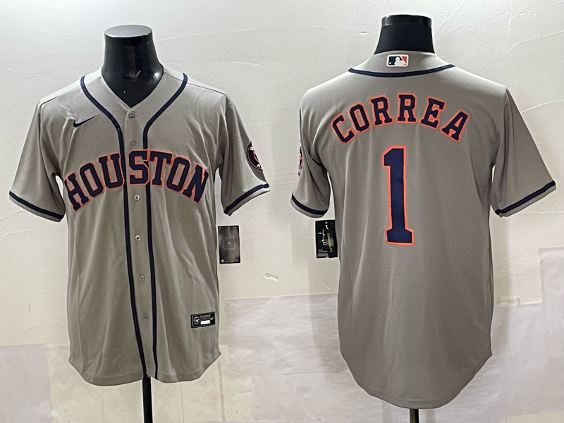 Men's Houston Astros Carlos Correa Gray Replica Player Jersey baseball jersey product view 1
