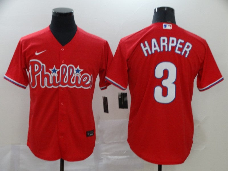 Men's Philadelphia Phillies Bryce Harper Majestic Red Jersey baseball jersey product view 1