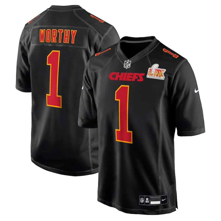 Men's Kansas City Chiefs Xavier Worthy #1 Carbon Black Super Bowl LIX Fashion Game Jersey1 football jersey product view 1