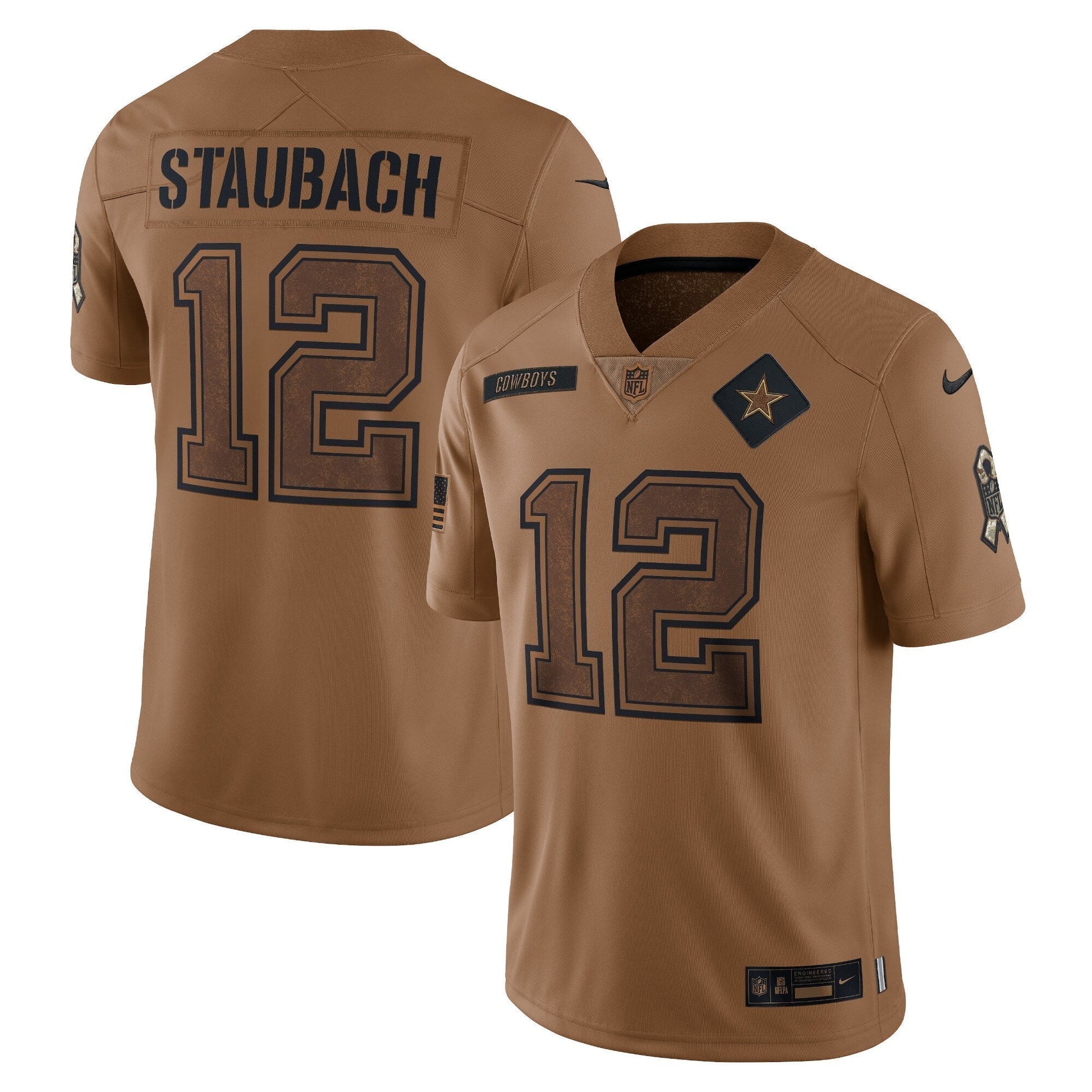 Roger Staubach Dallas Cowboys Salute To Service Retired Limited Jersey - Brown football jersey product view 1