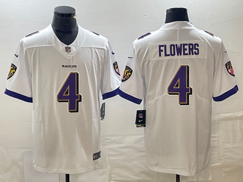 Men's Baltimore Ravens Zay Flowers #4 White Game Jersey1 football jersey product view 1
