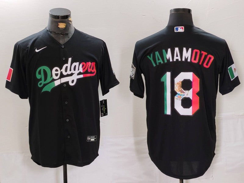 Men's Los Angeles Dodgers Yoshinobu Yamamoto #18 Black Player Jersey baseball jersey product view 1