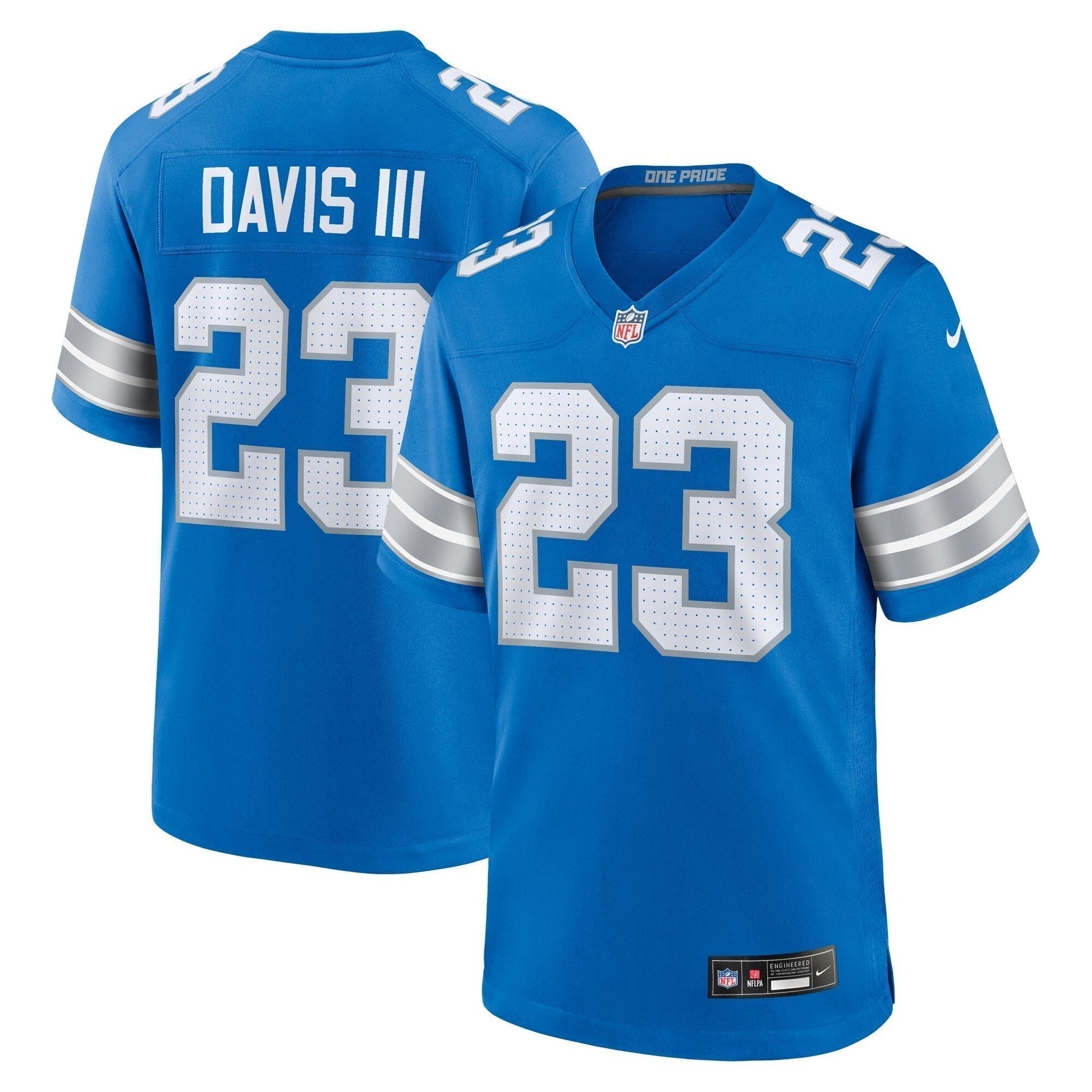 Carlton Davis III Detroit Lions Game Jersey - Blue football jersey product view 1