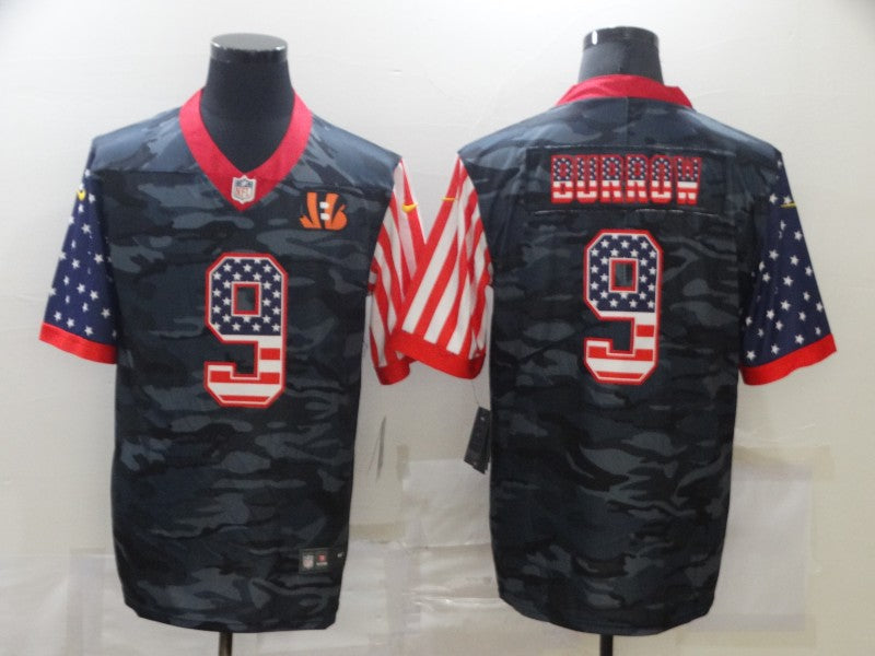 Men's Cincinnati Bengals Joe Burrow #9 Grey Camouflage Game Player Jersey1 football jersey product view 1