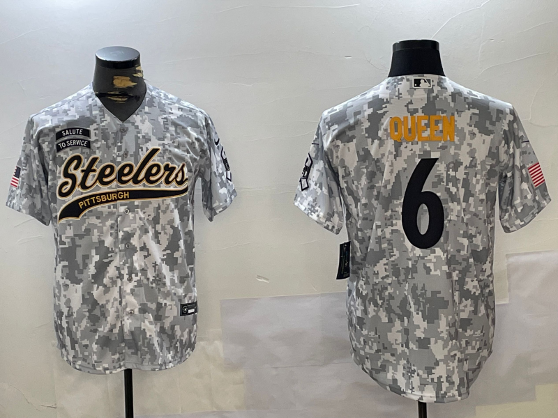Men's Pittsburgh Steelers Patrick Queen Arctic Camo 2024 Salute to Service Player Jersey football jersey product view 1