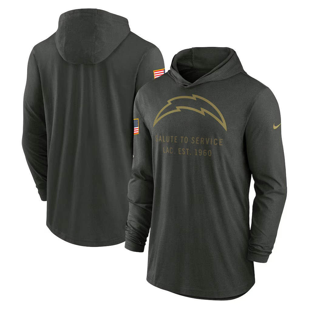 Men's Los Angeles Chargers Forest Green 2025 Salute to Service Sideline Dri-FIT Lightweight Hooded Pullover football jersey product view 1