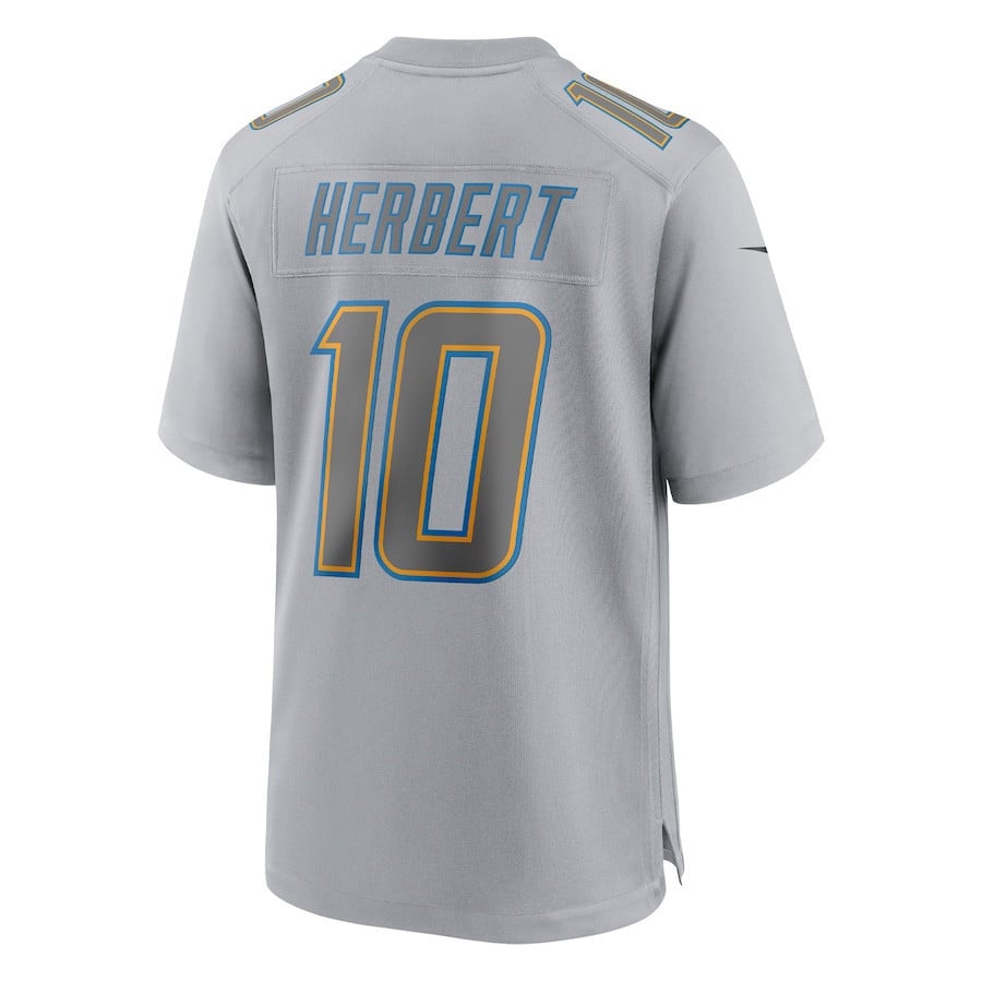 Justin Herbert 10 Los Angeles Chargers Atmosphere Fashion Game Jersey - Gray football jersey product view 3