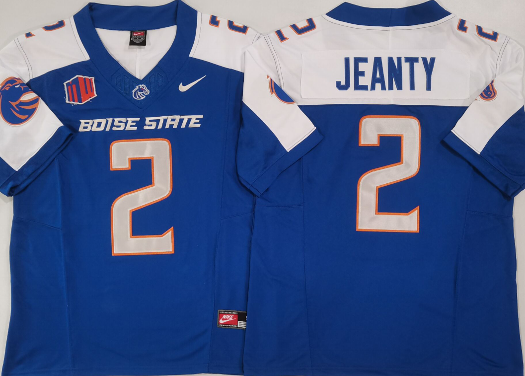 Men's Boise State Broncos Ashton Jeanty #2 Blue Game Jersey football jersey product view 1