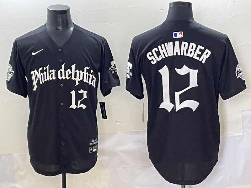 Men's Philadelphia Phillies Kyle Schwarber Black Replica Player Jersey baseball jersey product view 1