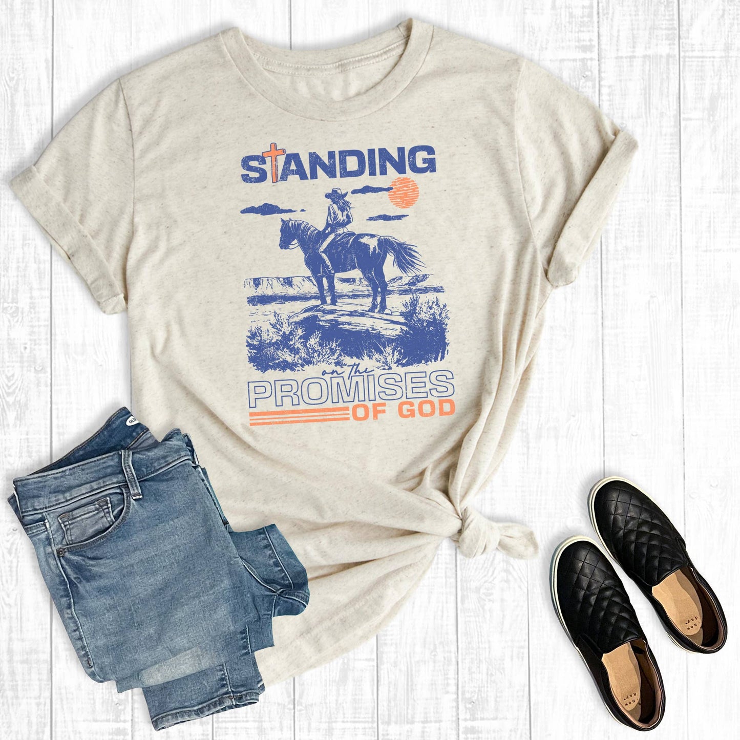 Western Faith Standing On the Promises Graphic Tee Unisex T-shirt, Sweatshirt, Hoodie, Long Sleeve Tee - T-Shirt, Sweatshirt, Hoodie