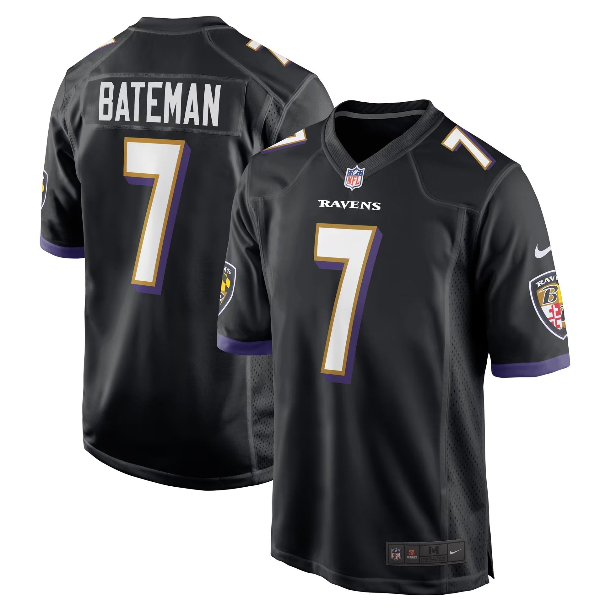 Baltimore Ravens Rashod Bateman Black Game Player Jersey football jersey product view 1