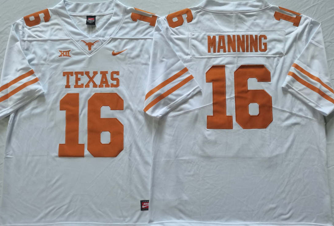 Men's Texas Longhorns Arch Manning #16 White Replica Player Jersey sports jersey product view 1