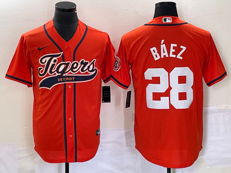 Men's Detroit Tigers Javier Baez Orange Replica Player Jersey Joint Edition baseball jersey product view 1