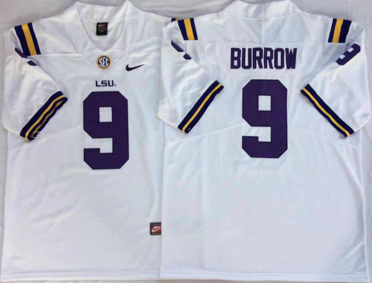 Men's LSU Tigers Joe Burrow White Player Game Jersey sports jersey product view 1