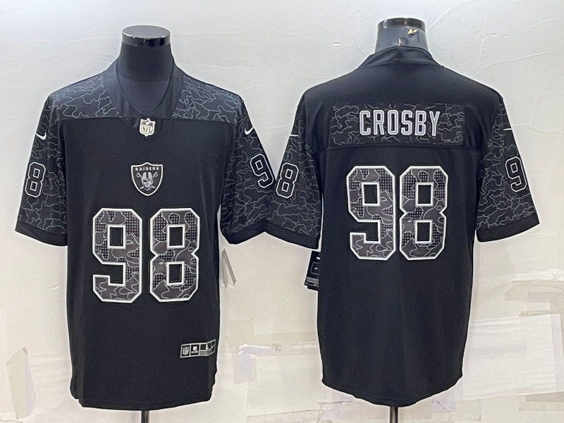 Men's Las Vegas Raiders Maxx Crosby #98 Black RFLCTV Limited Jersey1 football jersey product view 1