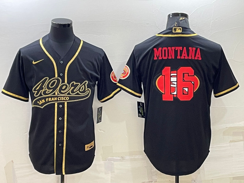 Men's San Francisco 49ers Joe Montana Black Game Player Jersey Joint Edition football jersey product view 1