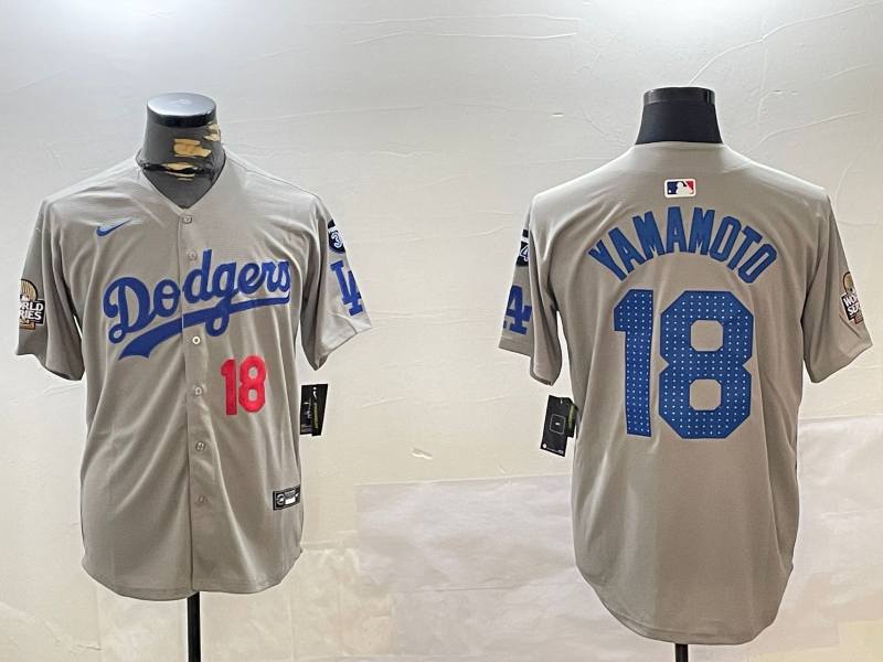 Men's Los Angeles Dodgers Yoshinobu Yamamoto #18 Gray Player Game Jersey baseball jersey product view 1