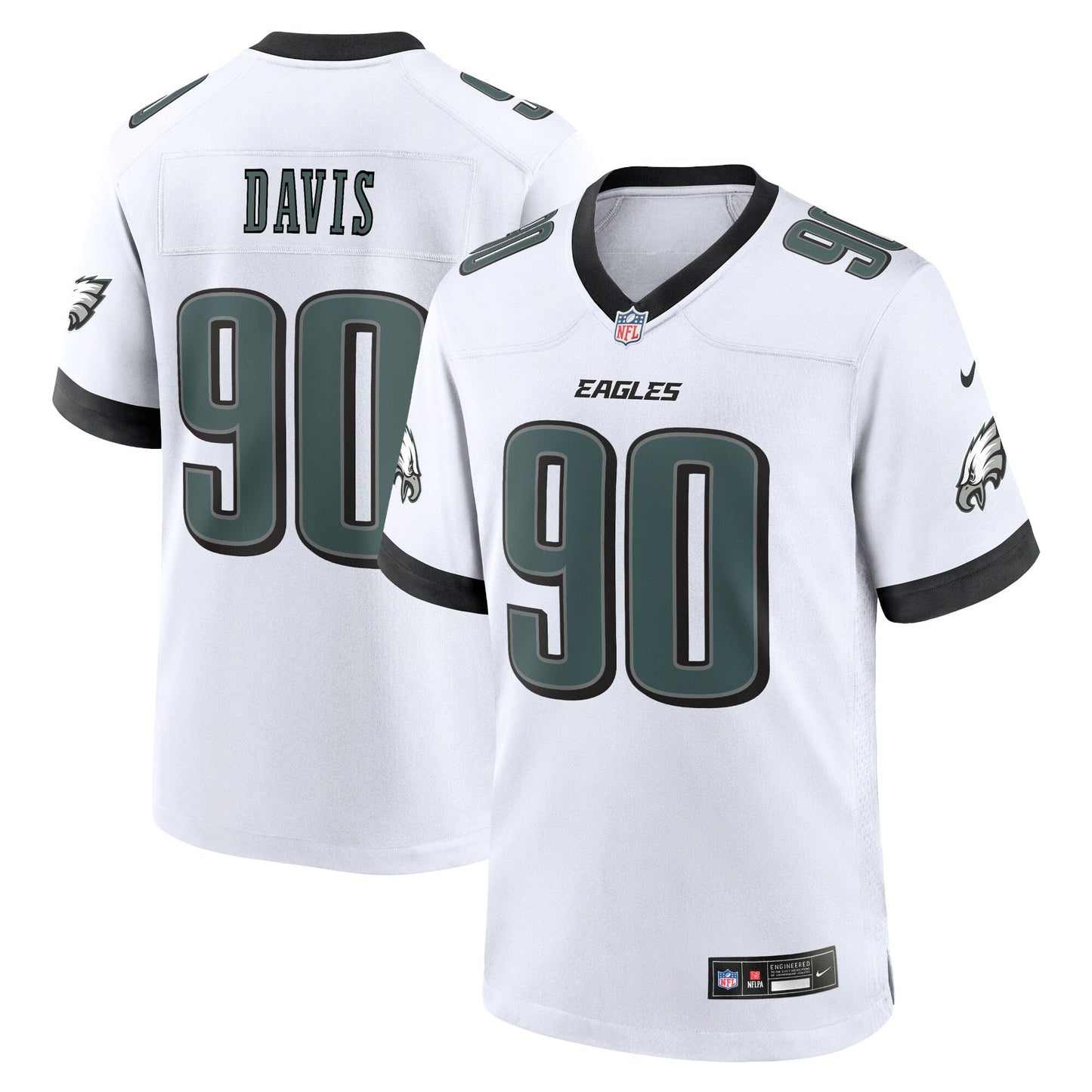 Jordan Davis Philadelphia Eagles White Game Jersey - White football jersey product view 1