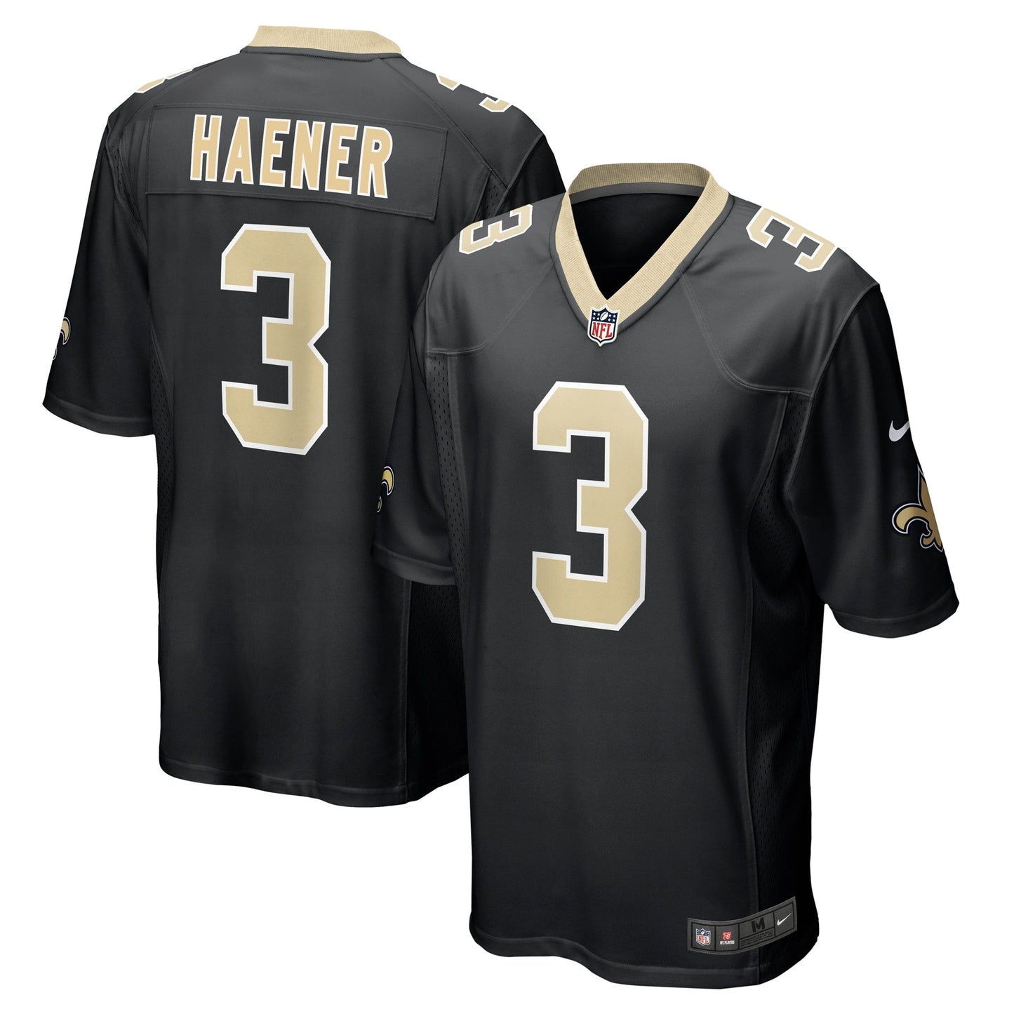 Jake Haener New Orleans Saints Team Game Jersey - Black football jersey product view 1