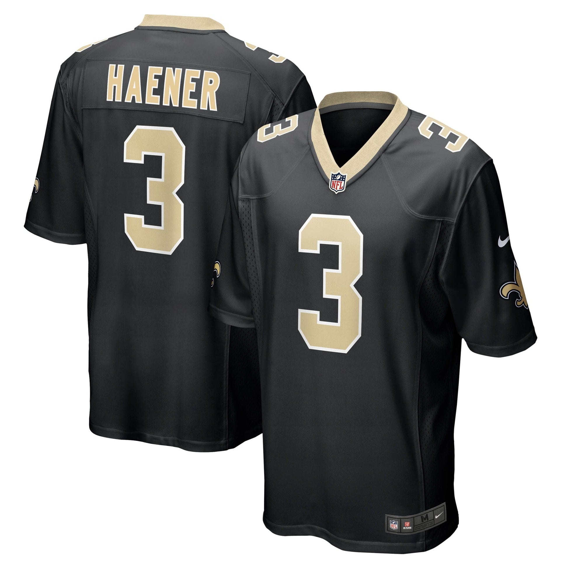 Jake Haener New Orleans Saints Team Game Jersey - Black football jersey product view 1