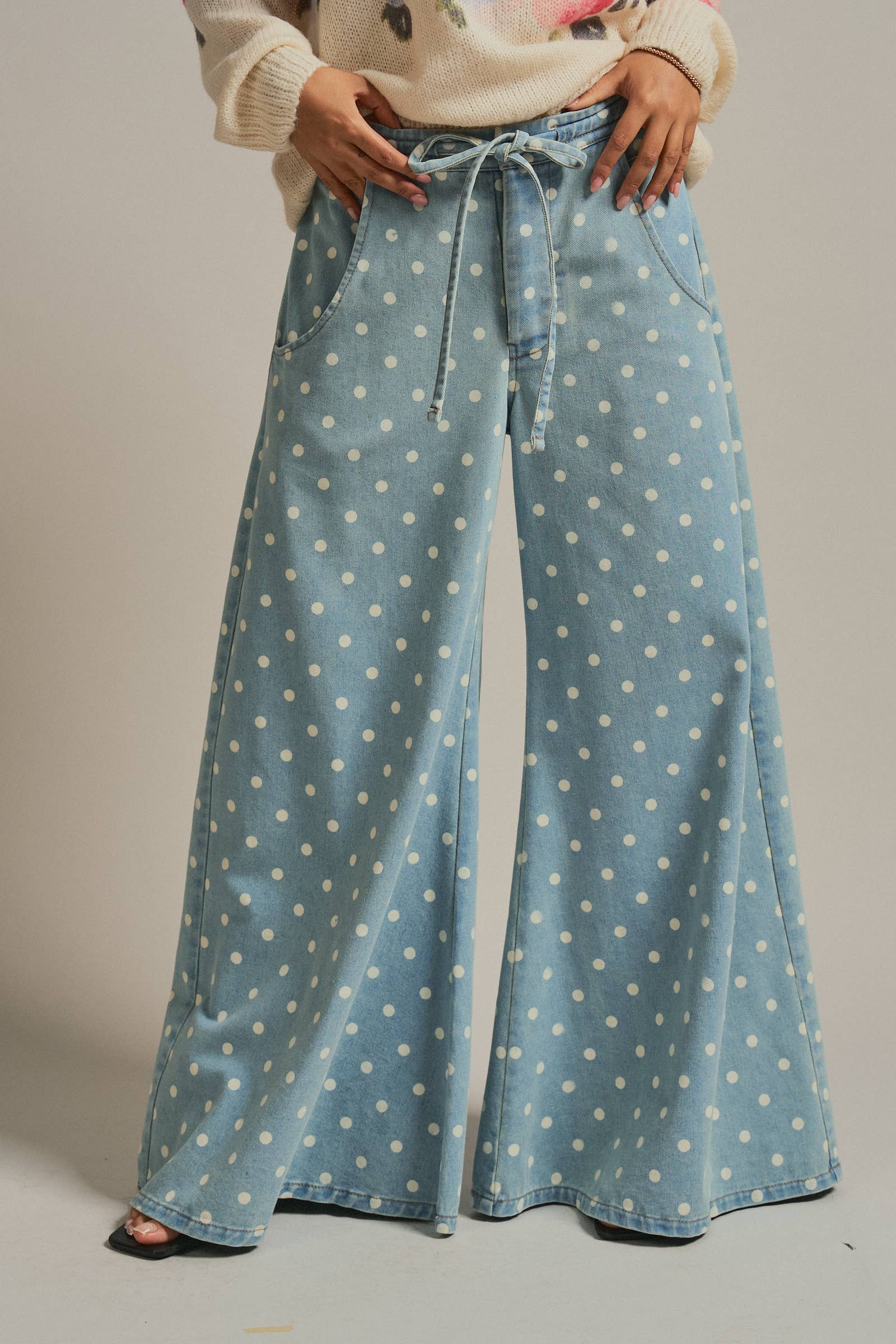 Polka Dot Wide-Leg Denim Pants Unisex T-shirt, Sweatshirt, Hoodie, Long Sleeve Tee - T-Shirt, Sweatshirt, Hoodie