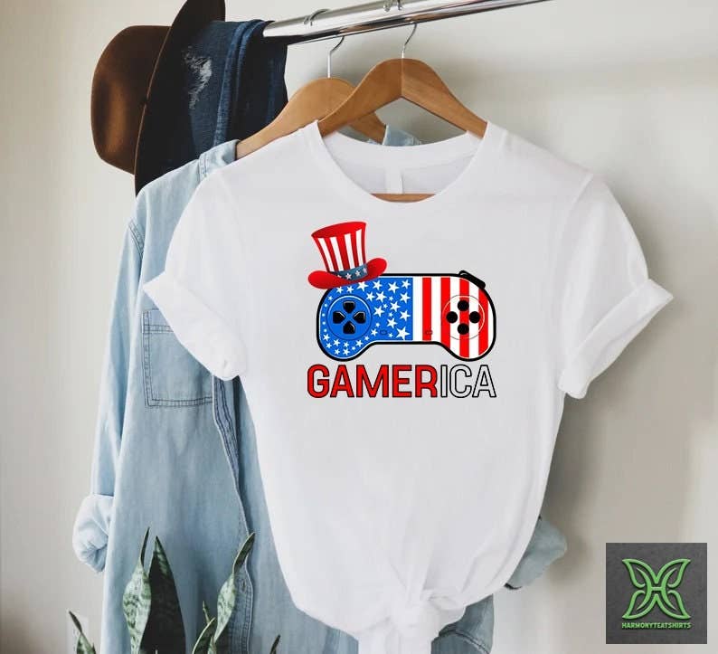 Patriotic Gamer T-Shirt - American Gaming Independence Day Unisex T-shirt, Sweatshirt, Hoodie, Long Sleeve Tee - T-Shirt, Sweatshirt, Hoodie