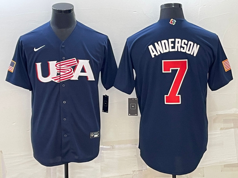 Men's 2023 World Baseball Classic #7 Tim Anderson USA Navy Jersey1 baseball jersey product view 1