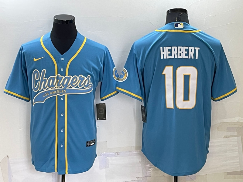 Men's Los Angeles Chargers Justin Herbert #10 Powder Blue Game Jersey1 Joint Edition football jersey product view 1