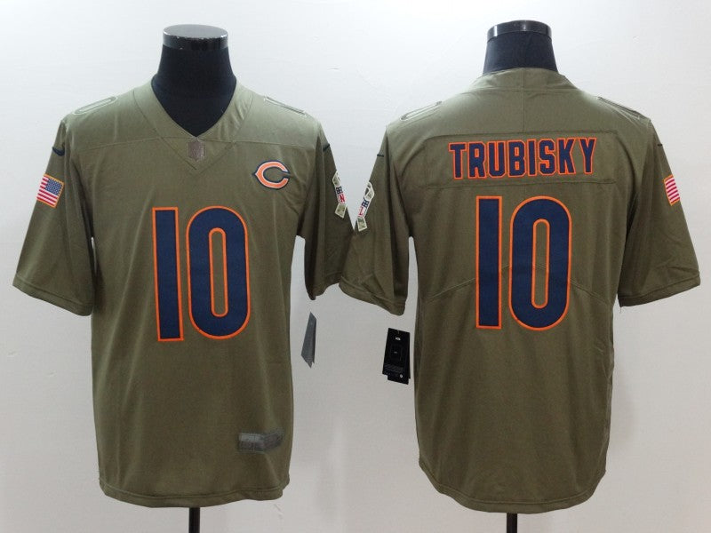 Men's Chicago Bears Mitch Trubisky #10 Army Green Game Jersey1 football jersey product view 1