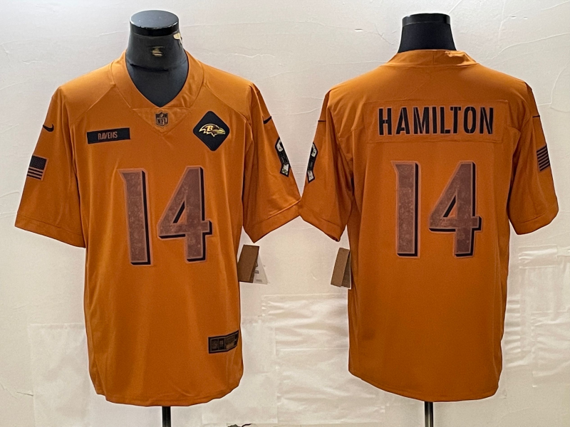 Men's Baltimore Ravens Kyle Hamilton Brown 2023 Salute To Service Limited Jersey football jersey product view 1