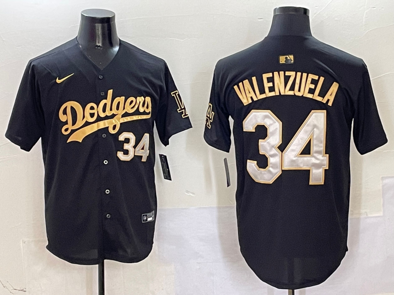 Men's Los Angeles Dodgers Fernando Valenzuela Black Team Player Jersey baseball jersey product view 1