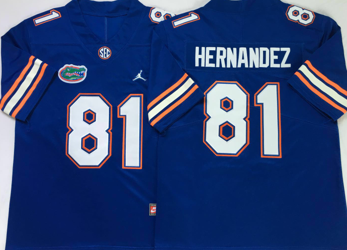 Men's Florida Gators Aaron Hernandez #81 Royal Player Game Jersey sports jersey product view 1