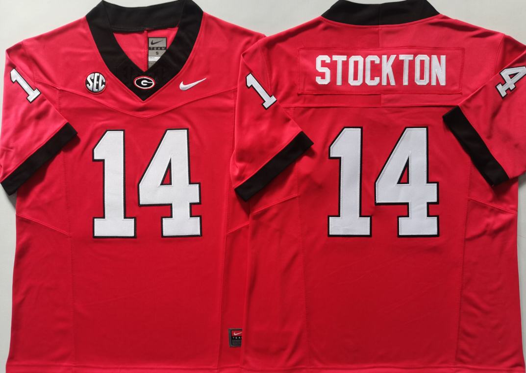 Men's Georgia Bulldogs Gunner Stockton Red Player Jersey sports jersey product view 1