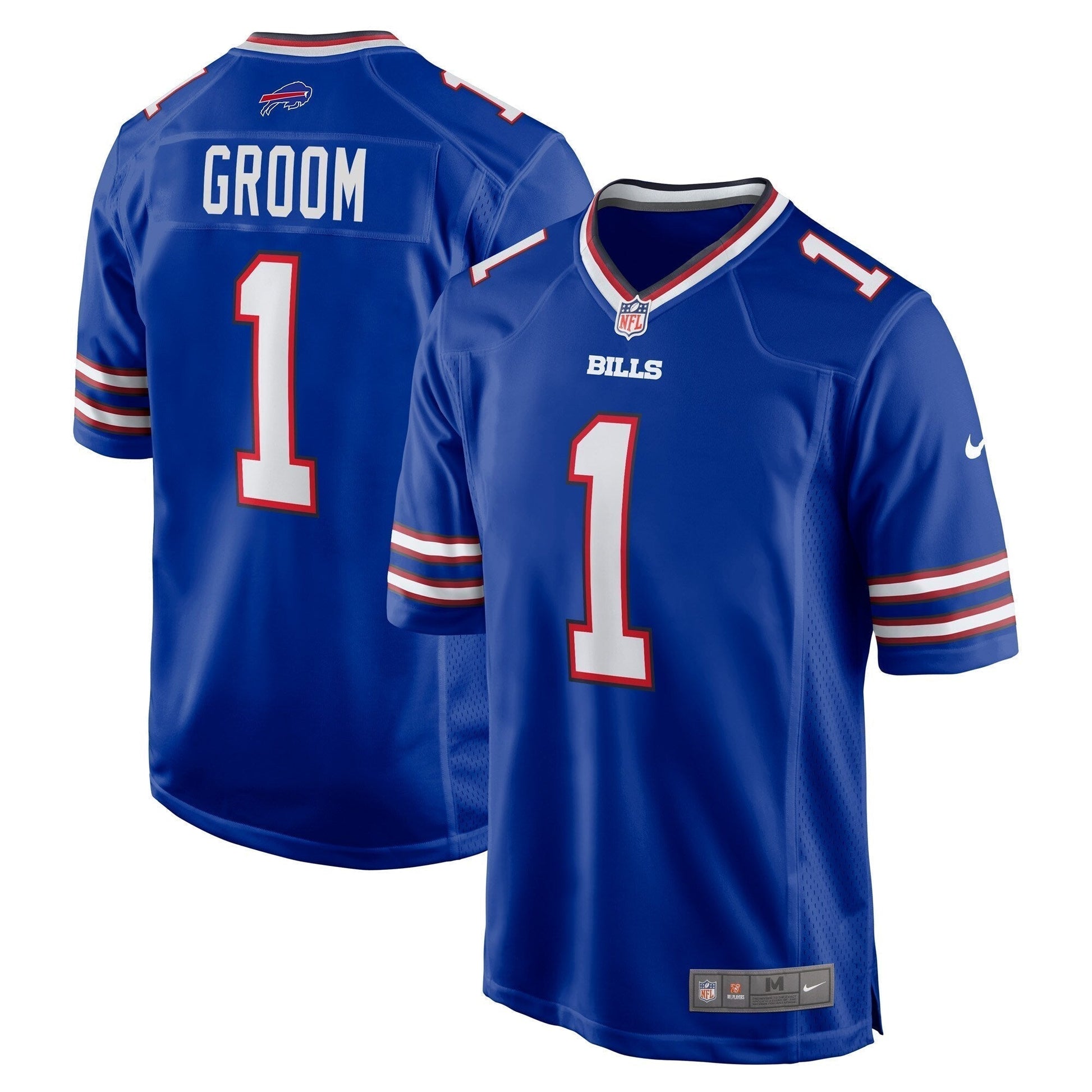 Number 1 Groom Buffalo Bills Game Jersey - Royal football jersey product view 1