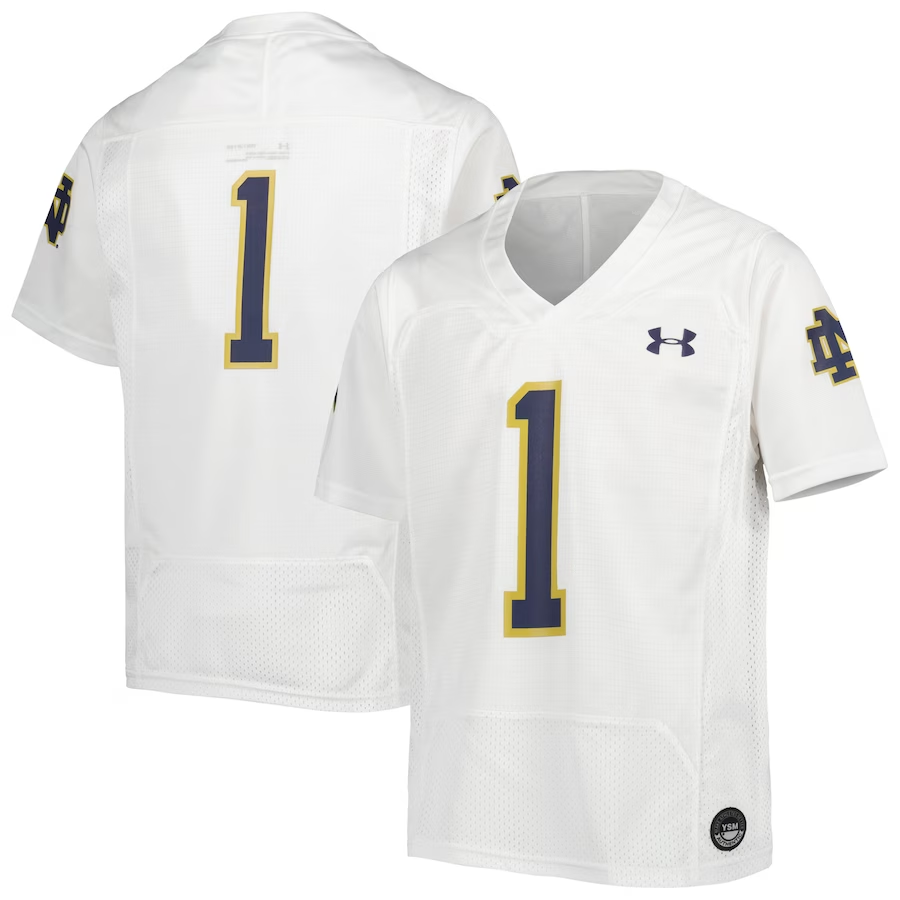 Men's Notre Dame Fighting Irish Under Armour #1 White Player Game Jersey sports jersey product view 1