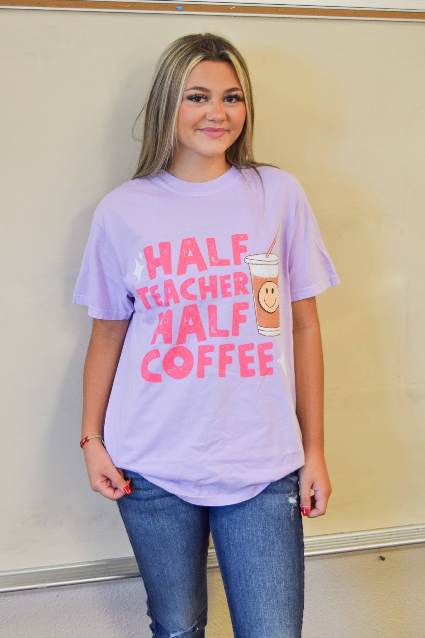 Half Teacher Half Coffee Unisex T-shirt, Sweatshirt, Hoodie, Long Sleeve Tee - T-Shirt, Sweatshirt, Hoodie