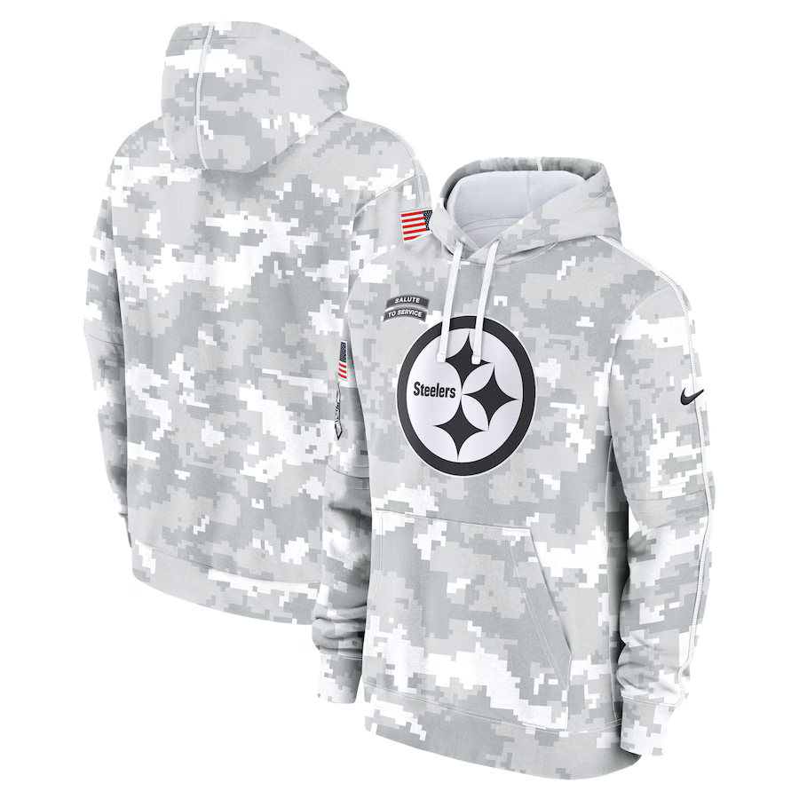 Men's Pittsburgh Steelers Arctic Camo 2024 Salute to Service Club Fleece Pullover Hoodie football jersey product view 1