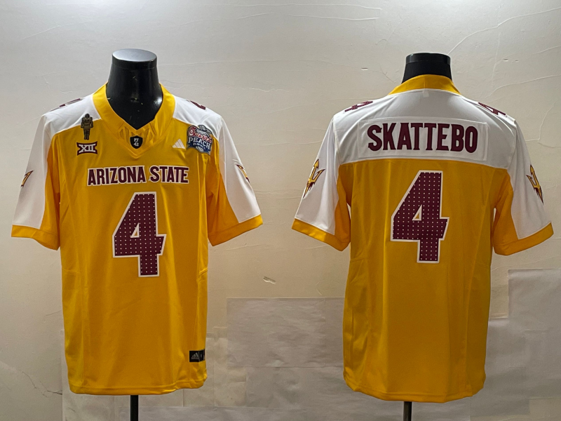 Men's Arizona State Sun Devils Cameron Skattebo #4 Yellow Player Game Jersey sports jersey product view 1