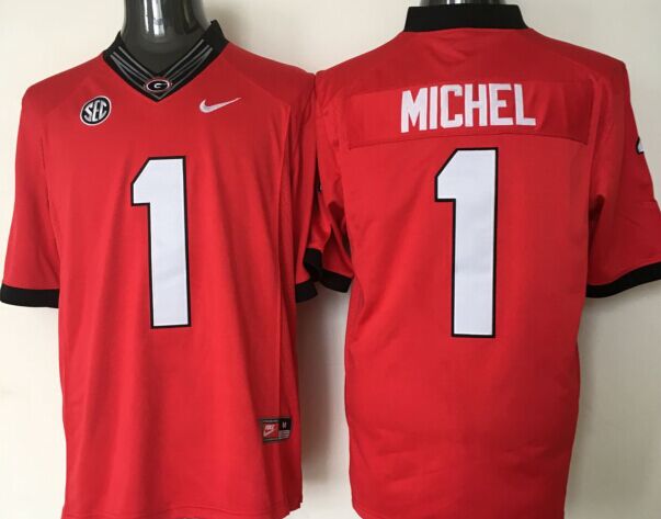 Men's Georgia Bulldogs Sony Michel #1 Red Player Game Jersey sports jersey product view 1