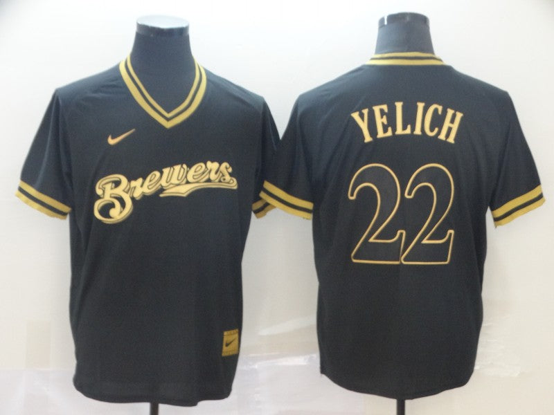 Men's Milwaukee Brewers Christian Yelich Black Player Jersey baseball jersey product view 1