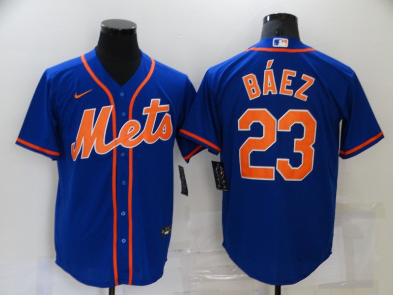 Men's New York Mets Javier Baez Blue Replica Baseball Jersey baseball jersey product view 1