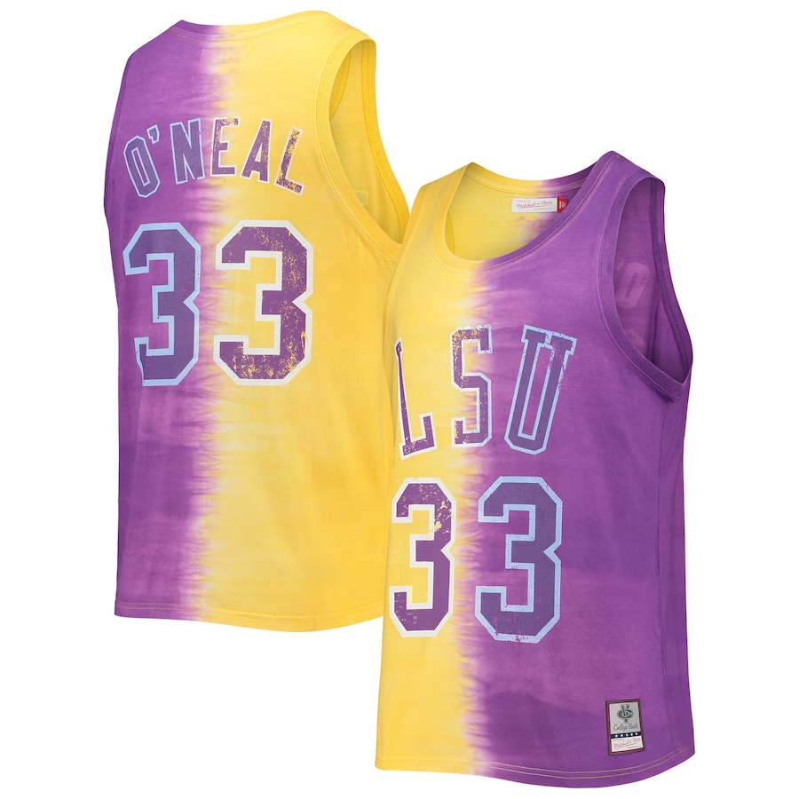 Men's LSU Tigers Shaquille O'Neal #33 Purple/Gold Tie-Dye Tank Top basketball jersey product view 1