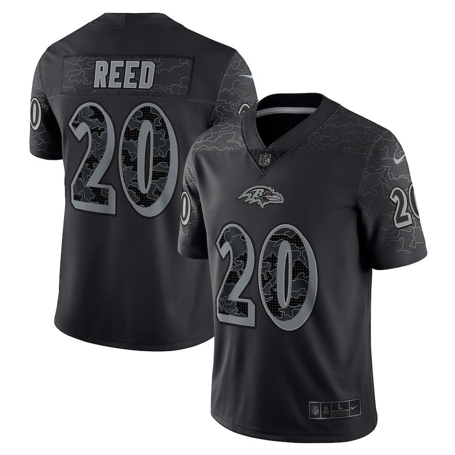Ed Reed 20 Baltimore Ravens Retired Player RFLCTV Limited Jersey - Black football jersey product view 1