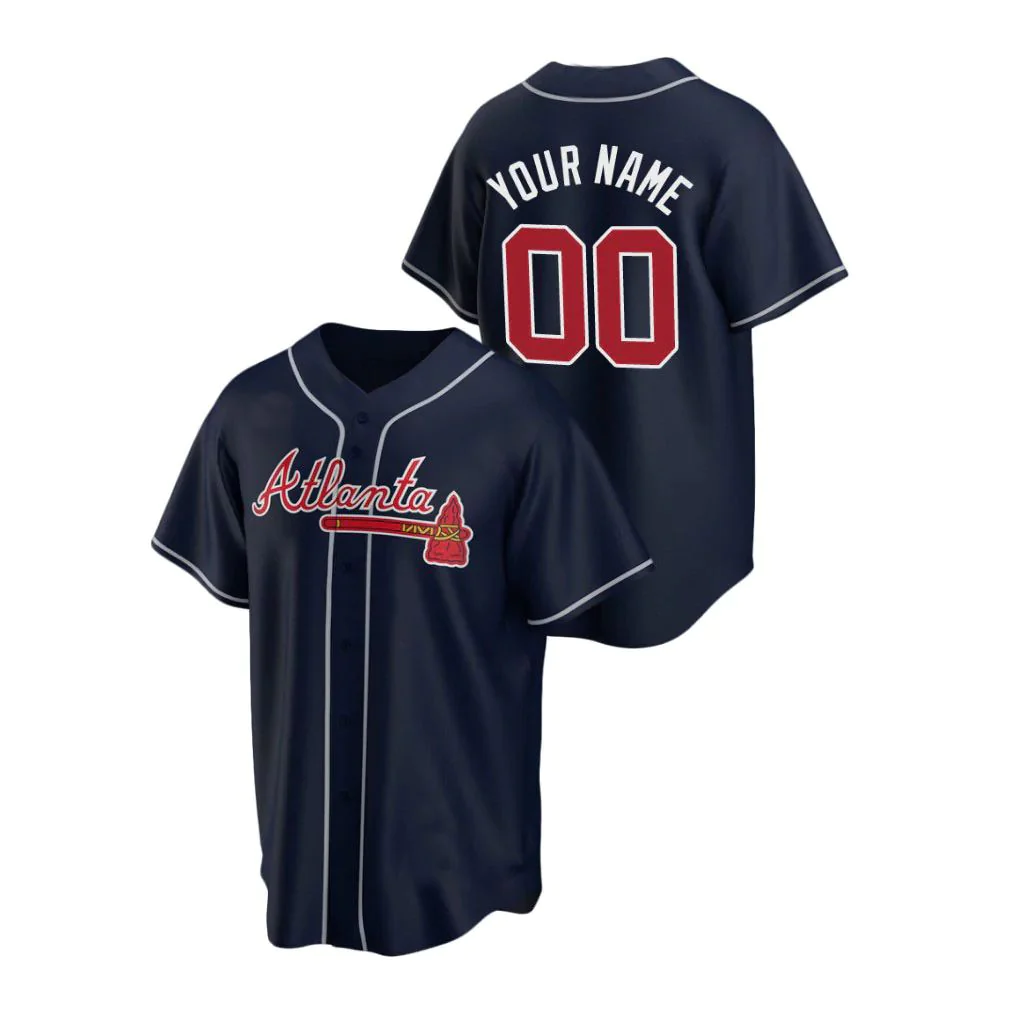 Men's Atlanta Braves Navy Replica Custom Jersey baseball jersey product view 1